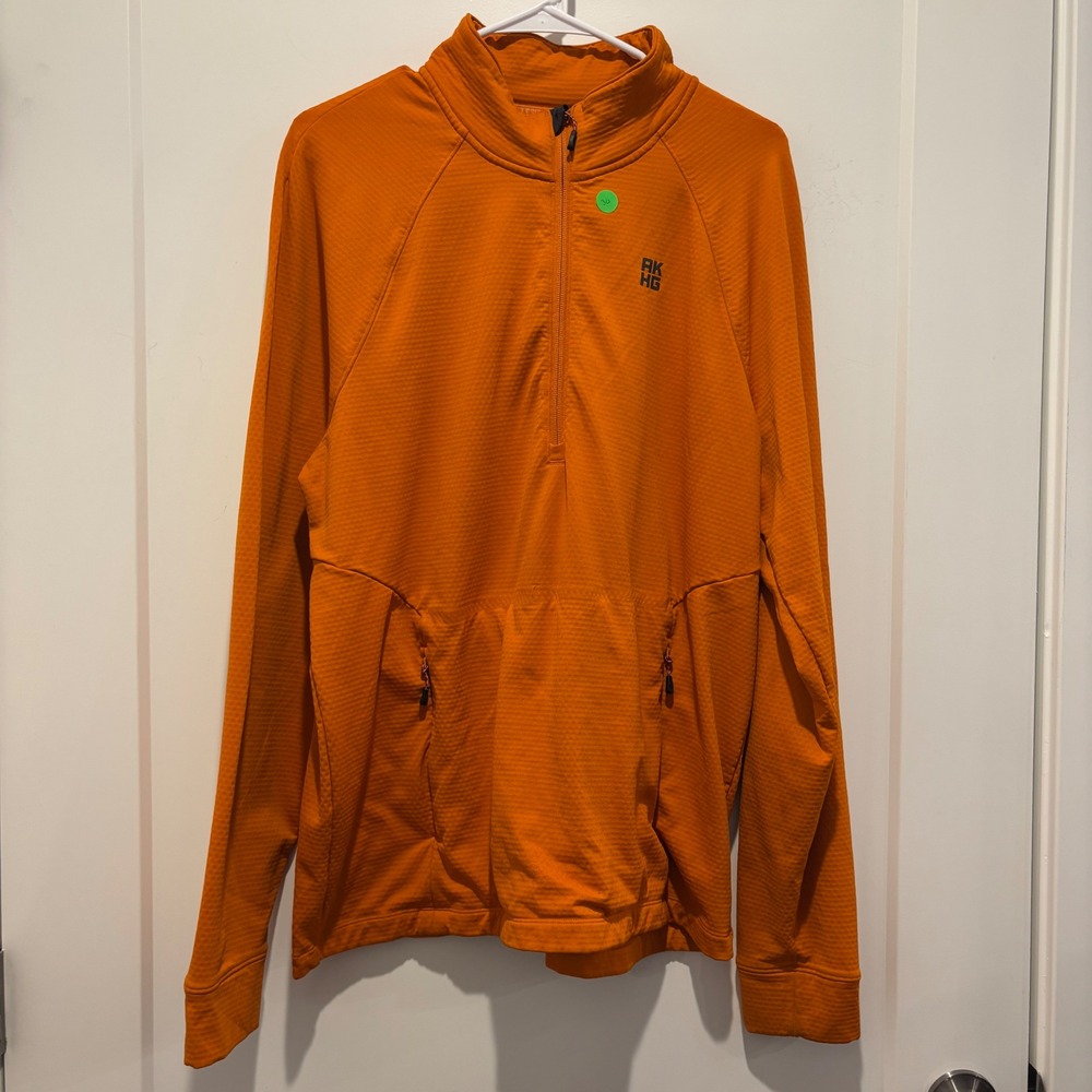 Alaskan Hardgear Duluth Trading Co Mens Orange Grid‎ Fleece 1/4 Zip Pullover L